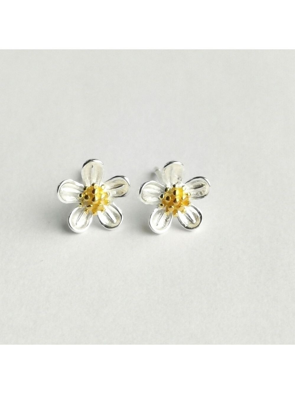 Sterling Silver 14K Gold Cherry Blossom Flower Earrings 🆕